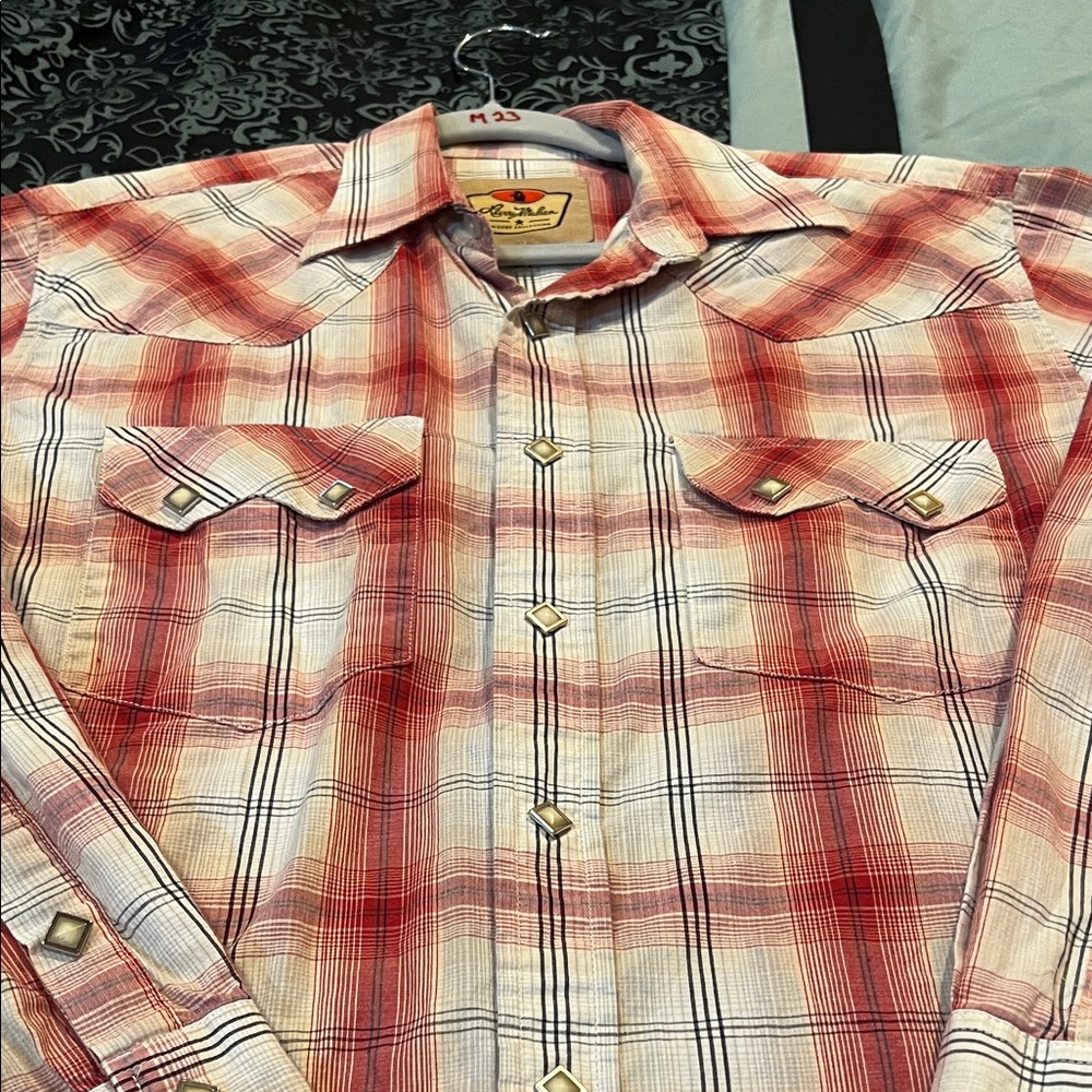 Larry MAHAN Red and White Plaid Button Down Shirt, stylish - Picture 7 of 10